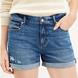 Loft Mid Rise Denim Roll Shorts in Staple Dark Indigo Wash, 31/12
